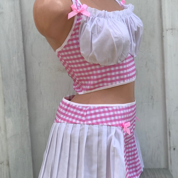 Pink white Barbie bar maiden beer costume Plaid gingham German Oktoberfest NOS - Picture 3 of 5